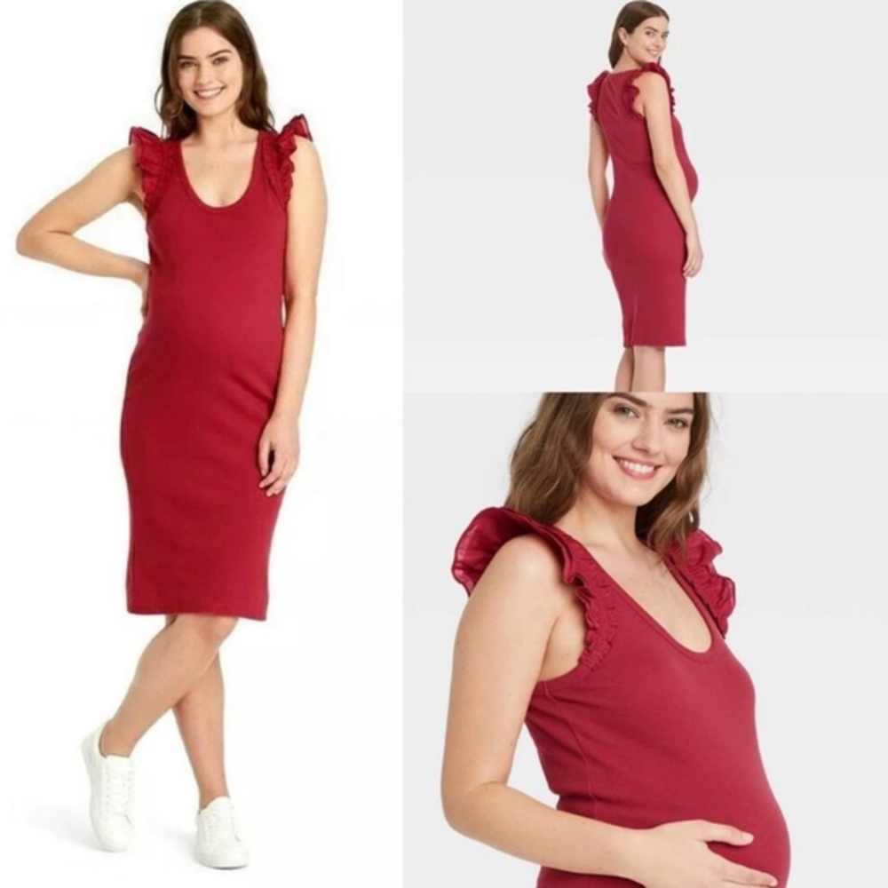 The Nines by HATCH‎ Ruffle Short Sleeve Ribbed Maternity Dress Small